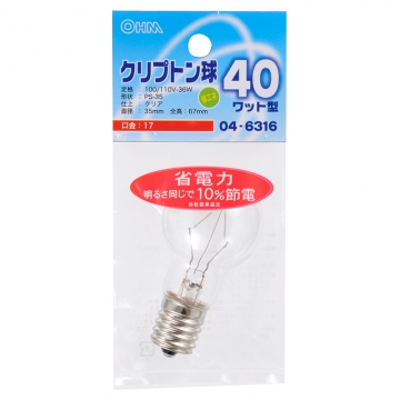 ミニクリプトン球 40形相当 PS-35 E17 クリア [品番]04-6316