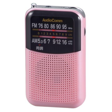 AudioComm AM/FMポケットラジオ ピンク [品番]07-8953