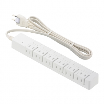雷ガード＋過電流遮断付き電源タップ 6個口 2m [品番]00-1647