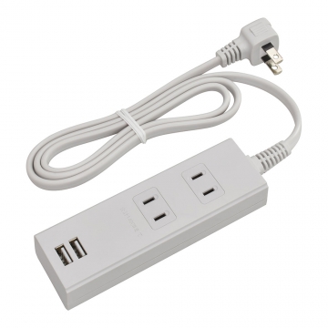 電源タップ 2個口 USBポート付 1m グレー  [品番]00-1671