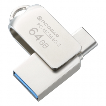 PCGEAR Type-C&Type-A対応 USBフラッシュメモリ 64GB シルバー [品番]01-3932